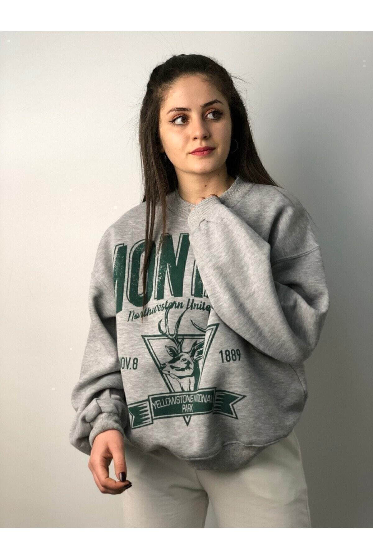 Gri Montana Baskılı Sweatshirt