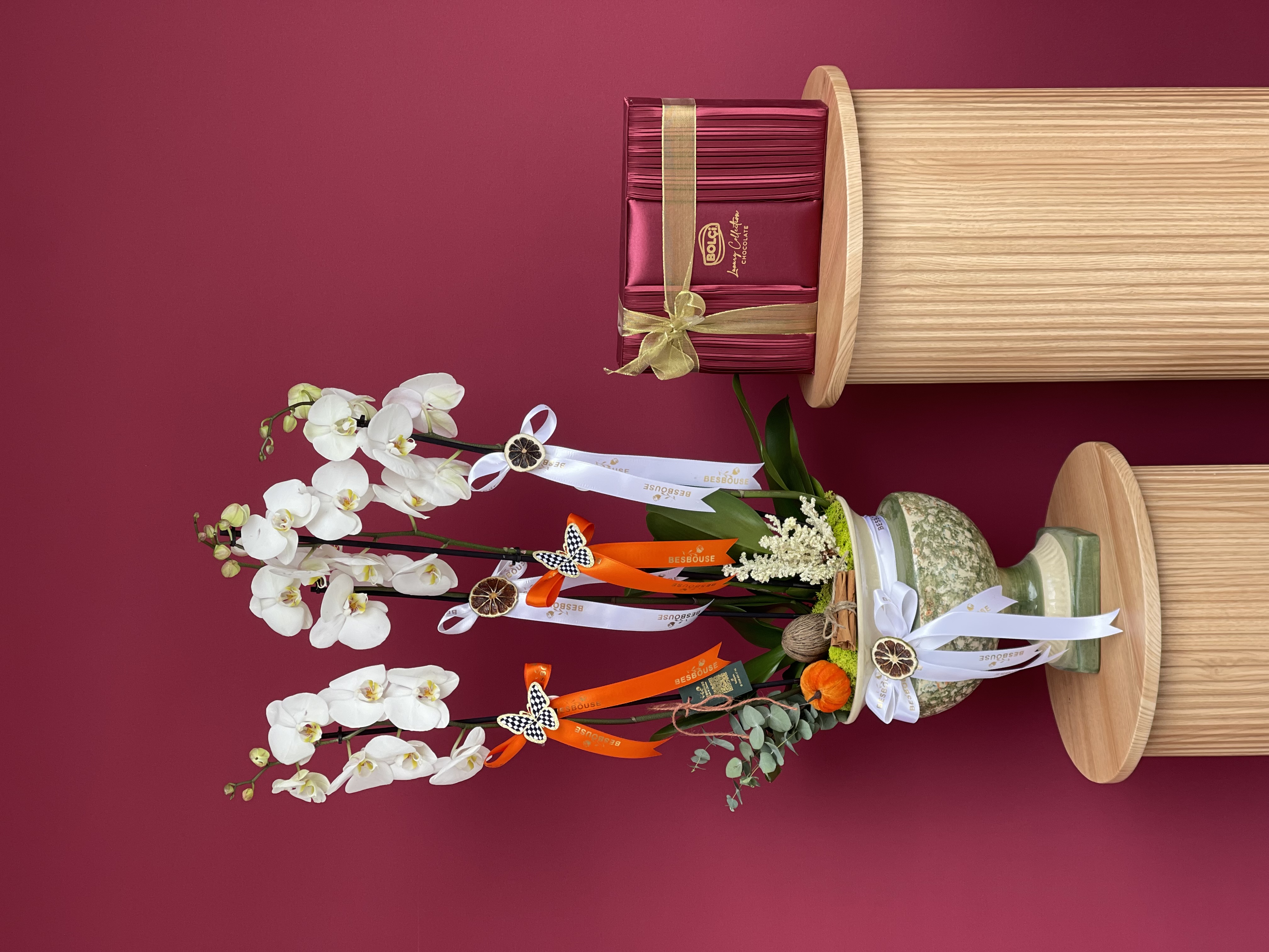 2’li Çift Dal Orkide ve Çikolata